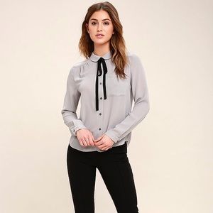 Lulus Bow Necktie Long Sleeve Blouse